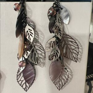 Elegant Silver and Purple Leaf Dangle Earrings